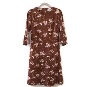 MISS FINCH caramel floral bell sleeves dress